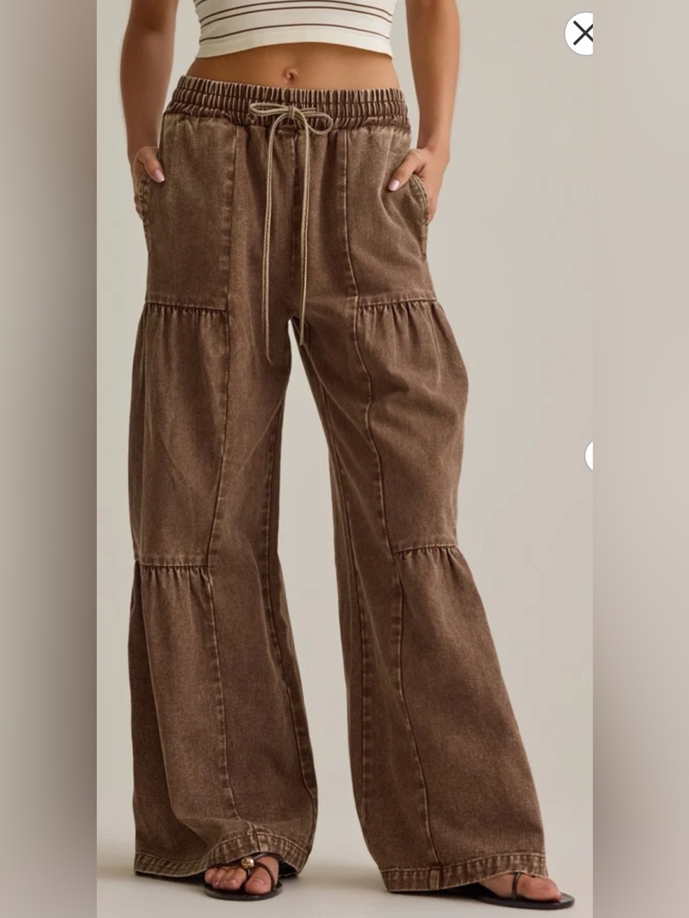 Altar'd State Brown Tiered Wilma Wide-Leg Drawstring Jeans Size Small